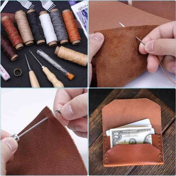 35 Pcs Leather Stitching Pouch Kit with 4mm Prong Sewing Hole Punch, Leather - Picture 5 of 8